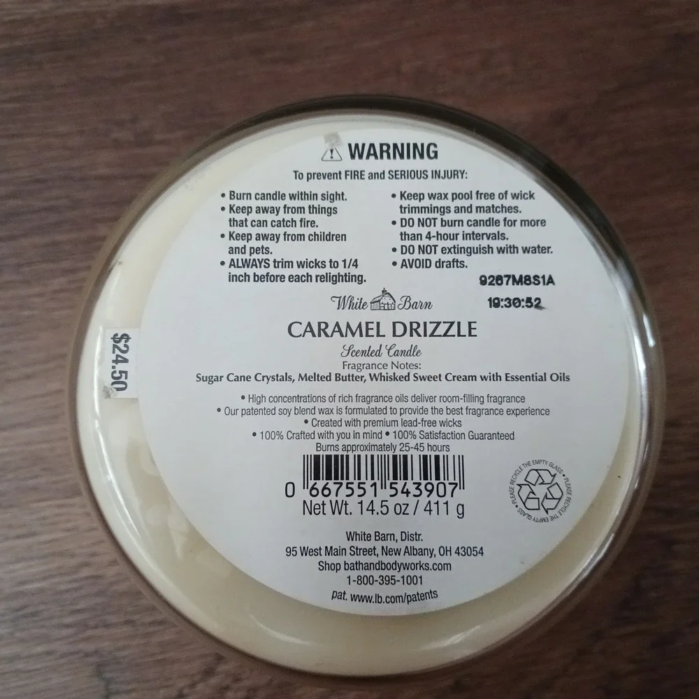 White Barn Caramel Drizzle 3-Wick Scented Candle 14.5 oz Bath & Body Works Gold - Picture 4 of 4